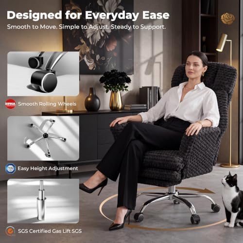 Big and Tall Office Chair, Flip Armrests for Pets & Cross Legged Sitting