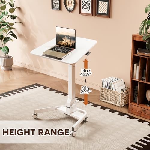 Foldable Mobile Standing Desk, Rolling Laptop Cart, White