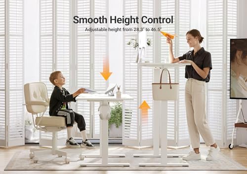 Seang Electric Standing Desk Adjustable Height, 48 x 24 Inch Sit Stand Desk with T-Shaped Frame, 3 Memory Presets & Cable Management for Home Office Computer Workstation, White Frame/White Top
