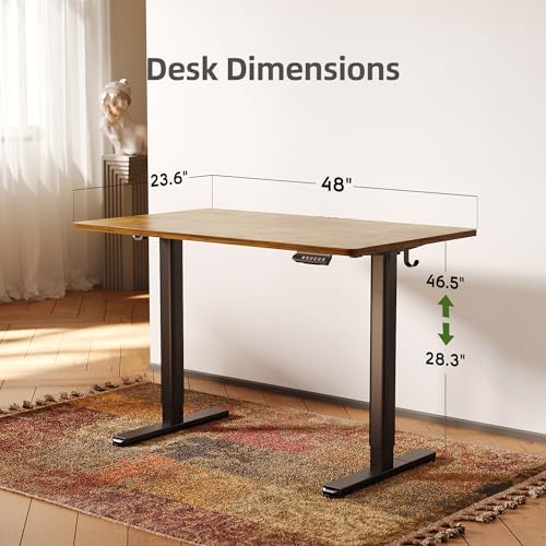 INNOVAR Electric Height Adjustable Standing Desk, 48x24 Inch, Rustic Brown