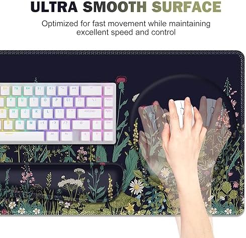 ToLuLu Desk Mat, XXL Large Mouse Pad Wrist Support Set，4 in1 Gaming Mousepad Desk Pad+ Ergonomic Mouse Pad with Wrist Rest + Keyboard Wrist Rest+Coaster for Home Office Computer Table, Weeds Plants