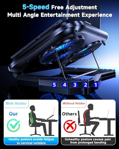 Laptop Cooling Pad with Dual Core Cooler, Gaming Laptop Cooler with 5.5in 2 Powerful Turbofan(9500 RPM), Fast Cooling Laptop 12-21in, 5 Height Stands, 100 Gear Speed, LCD Screen, RGB, Phone Holder