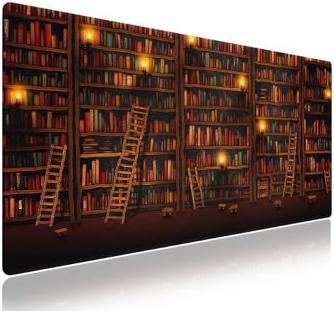 Fantasy Old Bookshelf Large Mouse Pad, Vintage Grand Library Desk Mat