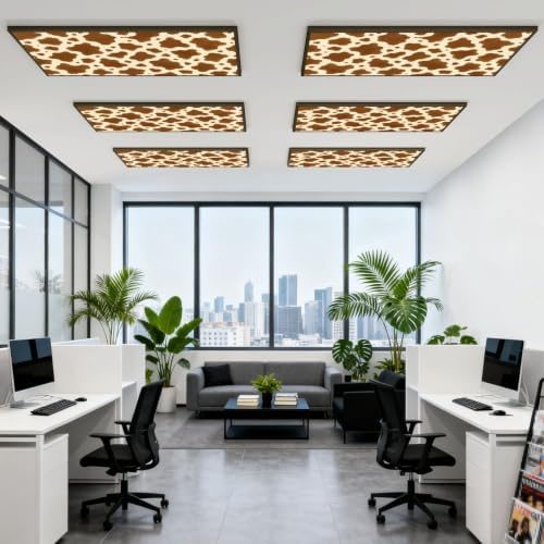 6 Pcs Fluorescent Light Covers for Ceiling Lights Fashionable cow leather brown Magnetic Light Filters Decorative for Classroom Office Hospital Home 4x2 Ft