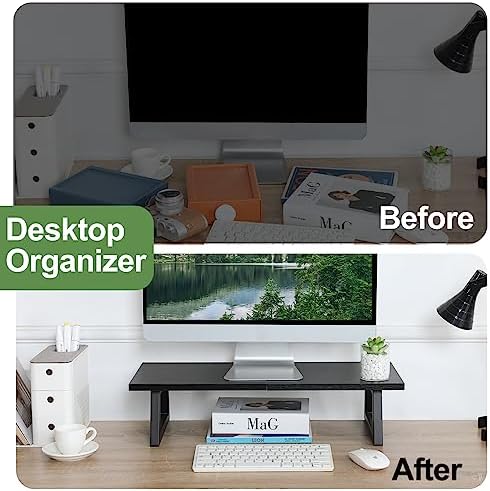 TEAMIX 24 inch Monitor Riser for Desk, Wood & Steel Computer/TV Stand Black