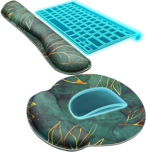 KTRIO Keyboard Wrist Rest & Mouse Pad with Wrist Rest, Green Leaves