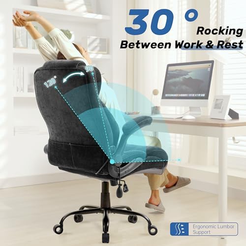 550LBS Big and Tall Office Chair, Comfy Heavy Duty Executive Chair with Adjustable Lumbar Support Double Spaces Casters, Fabric Extra Wide Seat Ergonomic Computer Desk Chair for Back Pain,Blackcloth
