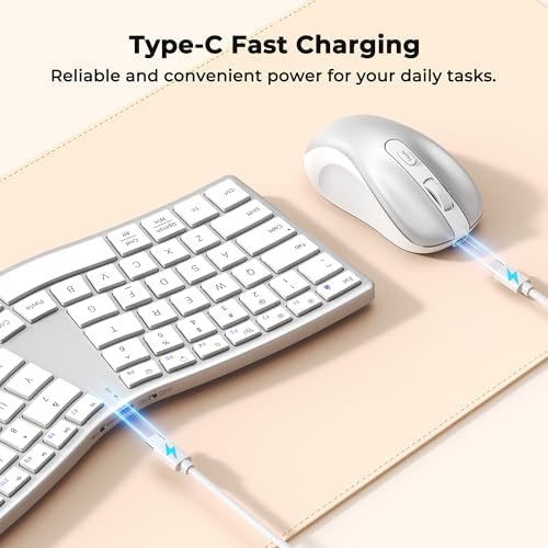 MEETION Wireless Ergonomic Keyboard and Mouse, Split S-Curve Design, White