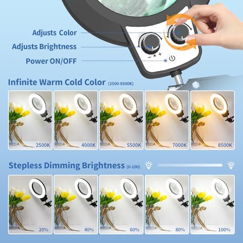 HITTI 12X Magnifying Glass with Light,Upgrade Infinite Color