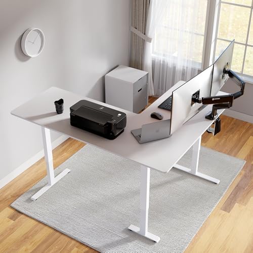 Cubiker L Shaped Standing Desk - 63 x 55 Inch Electric Adjustable Height Corner Standing Desk, Ergonomic Sit Stand Up Table with 3 Memory Buttons, Splice Board for Home Office, White