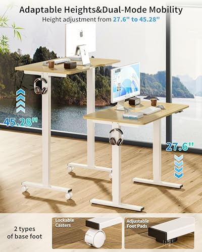 BIZUM 39.4" Small Electric Standing Desk Height Adjustable, Whole Piece Stand Up Computer Desk Work Study Writing Gaming Desks for Home Office Oak