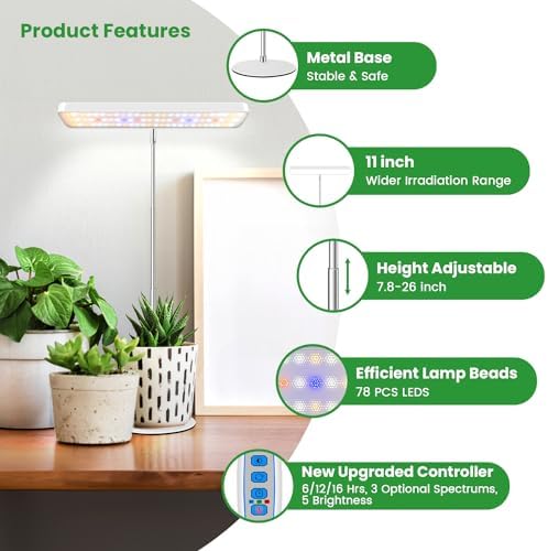Wiaxulay Grow Light, 11in Full Spectrum Desk Plant Light for Indoor Growing