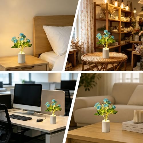 Artificial Blue Rose Flower Lamp, Light Home Decor Birthday Gifts for Women