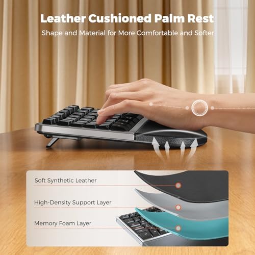 MEETION Ergonomic Wireless Keyboard Mouse, Split Palm Rest Keyboard, Black