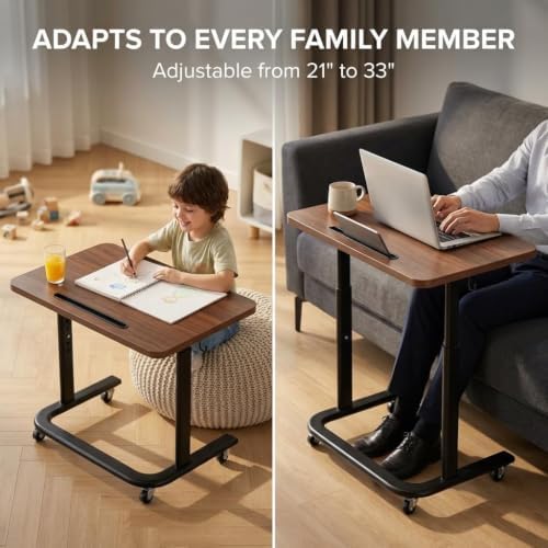 BUYIFY Height Adjustable TV Tray Table with Wheels for Couch or Sofa