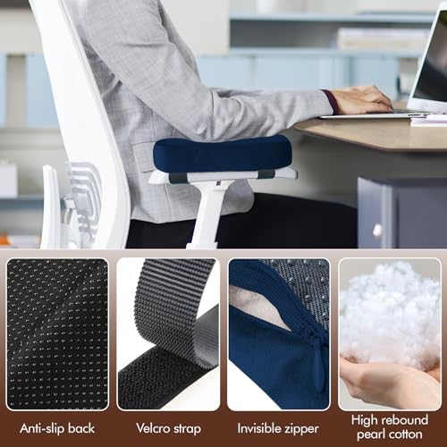 WdFour 2-Pack Non-Slip Armrest Pads for Office & Gaming Chairs - Ergonomic Forearm Support Pillow for Desk, Computer & Wheelchair, Pressure Relief Cushions (Navy Blue)