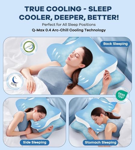 DONAMA Cervical Pillow for Neck and Shoulder, Cooling Contour Memory Foam Pillow for Pain Relief, Ergonomic Neck Support Pillow for Side Back Stomach Sleepers with Removable Pillowcase