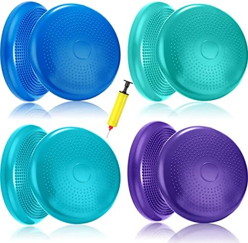 Sotiff 4 Pcs Inflated Wobble Cushion Wiggle Seat for Sensory Kids Flexible Seat for Classroom Wobble Disc with Inflation Pump Stability Balance Board for Adult Physical Therapy Exercise
