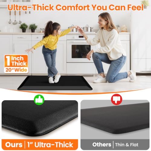 1-Inch Thick Anti-Fatigue Mat for Kitchen and Standing Desk, 20"x39", Black