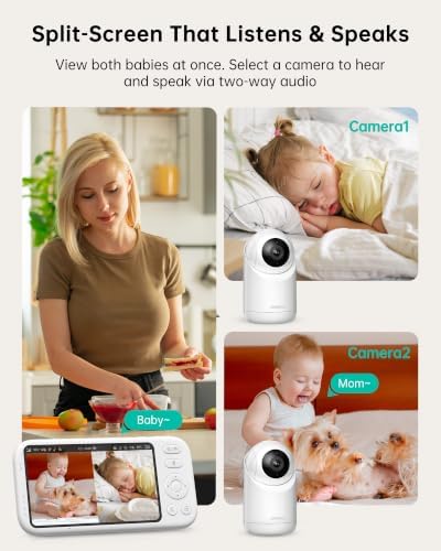 Jartoo 5.5'' Video Baby Monitor with 2K 2 Cameras and Audio, 1860ft Long Range, AI-Powered Detection, No WiFi Baby Camera, Clear Night Vision, 2-Way Audio, White Noise, ANC