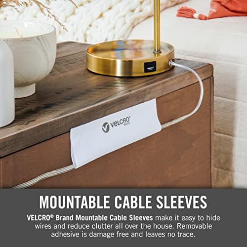 VELCRO Brand Mountable Cable Sleeve, White, 8 in, 2 Pack