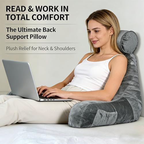 Reading Pillow for Adults Sitting Up in Bed, Backrest with Arms
