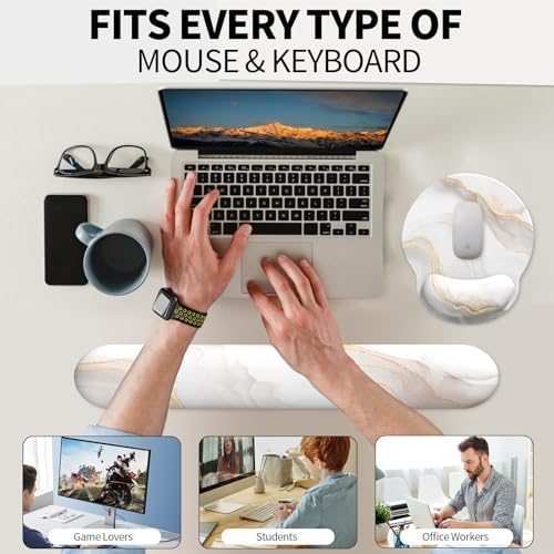 eulps Mouse Pad Wrist Support, Ergonomic Memory Foam Keyboard Wrist Pad & Gel Wrist Rest Set for Computer Keyboard for Easy Typing & Pain Relief for Office & Home