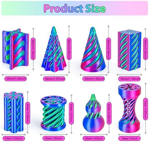 8 Pack Impossible Cone Fidget Toy, 3D Printed Spiral Pyramid Passthrough Gadget, Sensory Stress Relief Desk Toys for Kids & Adults, Optical Illusion Gift for ADHD/Anxiety