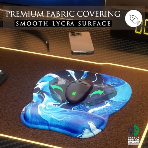 MROCO Ergonomic Mouse Pad with Gel Wrist Rest, 9.4 x 8.1 in, Blue Waves