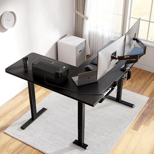Cubiker L Shaped Standing Desk - 63 x 55 Inch Electric Adjustable Height Corner Standing Desk, Ergonomic Sit Stand Up Table with 3 Memory Buttons, Splice Board for Home Office, Black