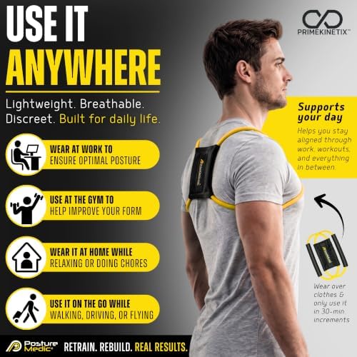 PostureMedic Original Strength Dynamic Posture Corrector for Men & Women – Active Resistance Training System for Back, Neck & Shoulder Pain Relief – Strengthen Muscles & Improve Alignment - Size L (Yellow)