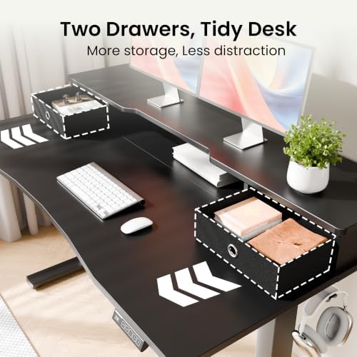 Realbear 55x26 Inch Electric Standing Desk with Drawers, Black