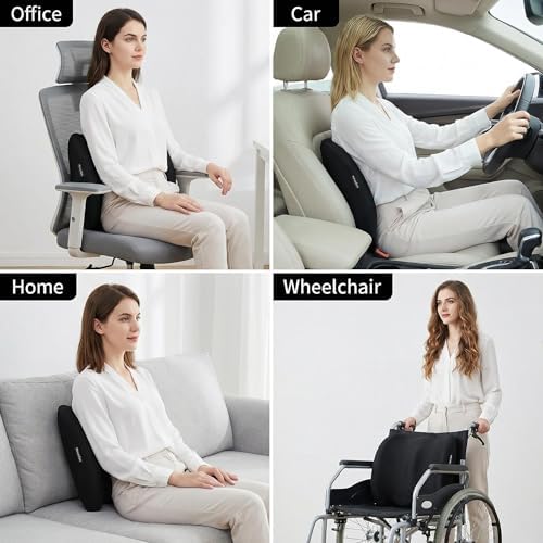 Lumbar Support Pillow Memory Foam Back Cushion for Sciatica & Lower Back Pain Relief Orthopedic Posture Corrector for Office Chair Gaming Chair Car Seat Breathable Washable - Black