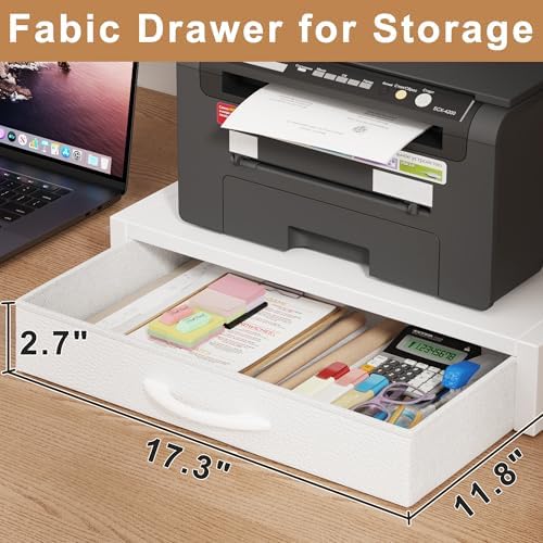 YAOHUOO 2-Tier Desktop Printer Stand with Fabric Drawer,19.6"x14.9" White