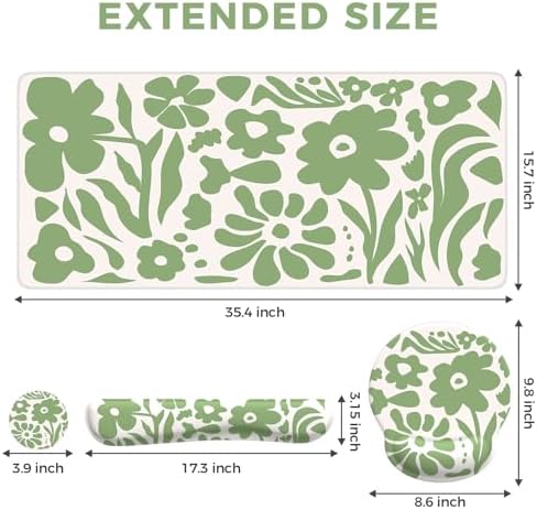 iCasso Desk Cover Mat, 4in1 Floral Large Mouse Pad with Wrist Rest