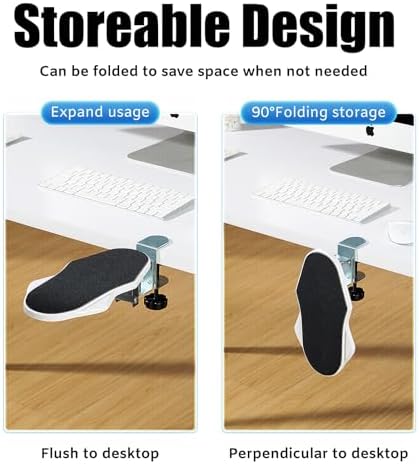 Computer Arm Rest for Desk, 180° Swivel and 90° Foldable, White