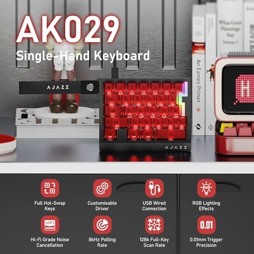 AJAZZ AK029 Magnetic Switch One Handed Gaming Keyboard, Hall Effect Rapid Trigger Mechanical Keypad with SOCD & DKS, 8KHz Polling Rate, 29 Keys Mini Ergonomic Gaming Keyboard for FPS Gamers, PC