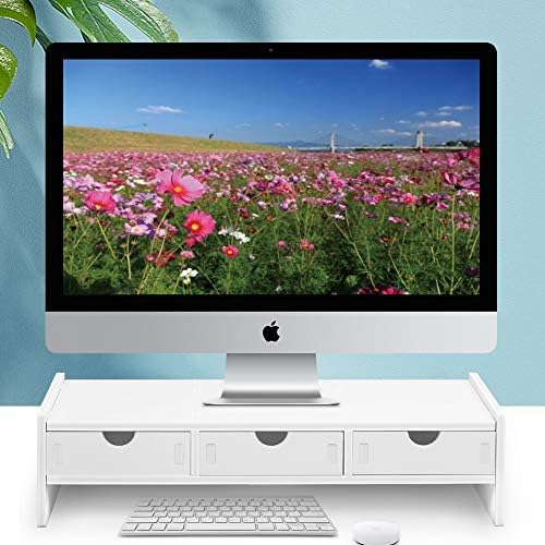 valen Monitor Stand Riser, Computer Laptop Riser Shelf with 3 Organizer Drawers (White, 19.5" L x 7.5" W x 4.7" H) (White)