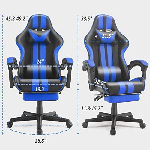 Racing Style PC Computer Chair,Computer Gaming Chair, E-Sports Chair,Ergonomic Office Chair with Height Adjustment,Retractable Footrest,Headrest and Massage Lumbar Support(Navy Blue)