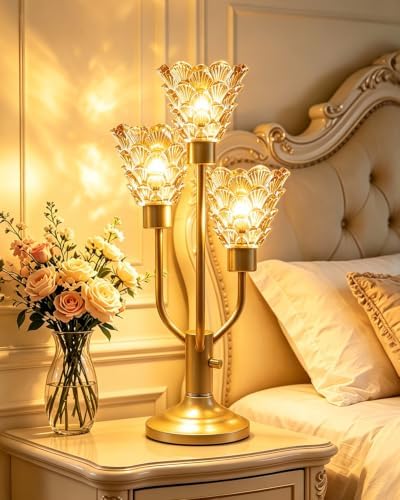 Lightdot Mid Century Modern Gold Glass Table Lamp Dimmable 3 Bulbs Included