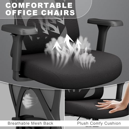 Mesh Office Chair with Headrest, Lumbar Support, 3D Arms, Wide Seat