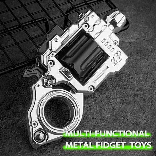 Metal Fidget Toys Adults Gun: Fidget Ring Cool Fidget Toy for Men Stress Relief Sensory Soother for Finger Concentration Office Study Travel (Bright Silver)