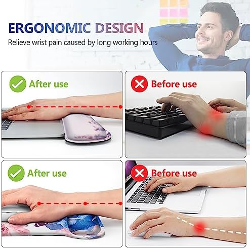 AIMSA Wrist Rest Support Mouse Pad Ergonomic, Memory Foam Keyboard Wrist Rest Set Non-Slip Easy Typing and Relieve Wrist Pain Mouse Mat for Computer Office -Butterfly Flower
