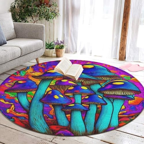 Highly Premium Quality Floor Mat, Office Chair Decor Mat, Room Sofa Yoga Soft Round Carpet Trippy Tie Dye Magic Mushrooms Art, 36inch