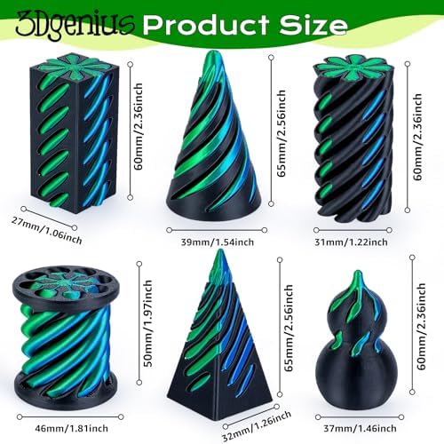 3D Printed Fidget Toys (6 Pack), Impossible Cone & Pyramid Spiral Toy, Optical Illusion Passthrough Desk Toys for Adults & Kids, Stress Relief Sensory Fidgets for Anxiety, Cool Office Gifts, Pack4
