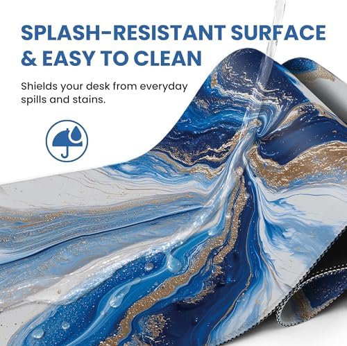 Aesthetic Desk Mat, Cute Ocean Marble Desk Pad Protector for Work & Decor, 35.4" x 15.7", Pretty Non-Slip Extended Mouse Pad for Office or Home