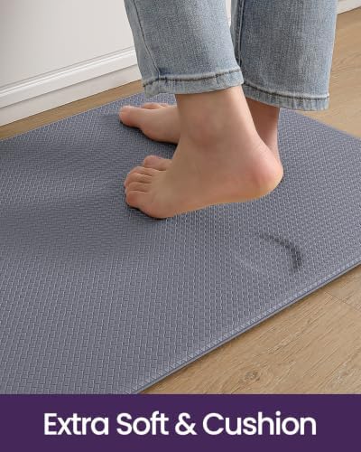 DEXI Kitchen Floor Mats Cushioned Anti Fatigue Runner, 17x29+17x59 Grey