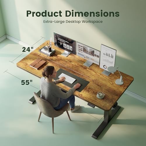 CubiCubi 55 x 24 Electric Height Adjustable Standing Desk, Rustic Brown