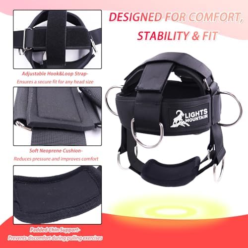 Adjustable Neck Harness with Pulley System & Resistance Bands – Multi-Directional Neck Weight Lifting Training for Strength, Stability & Posture – Padded Head Strap for Athletes & Fitness