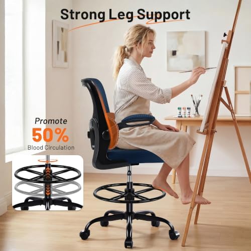 AreShark Drafting Chair - Ergonomic Tall Office Chair with Lumbar Support and Flip-up Armrests - High Standing Desk Chair Breathable Mesh with Adjustable Footrest Ring and Height for Home Office